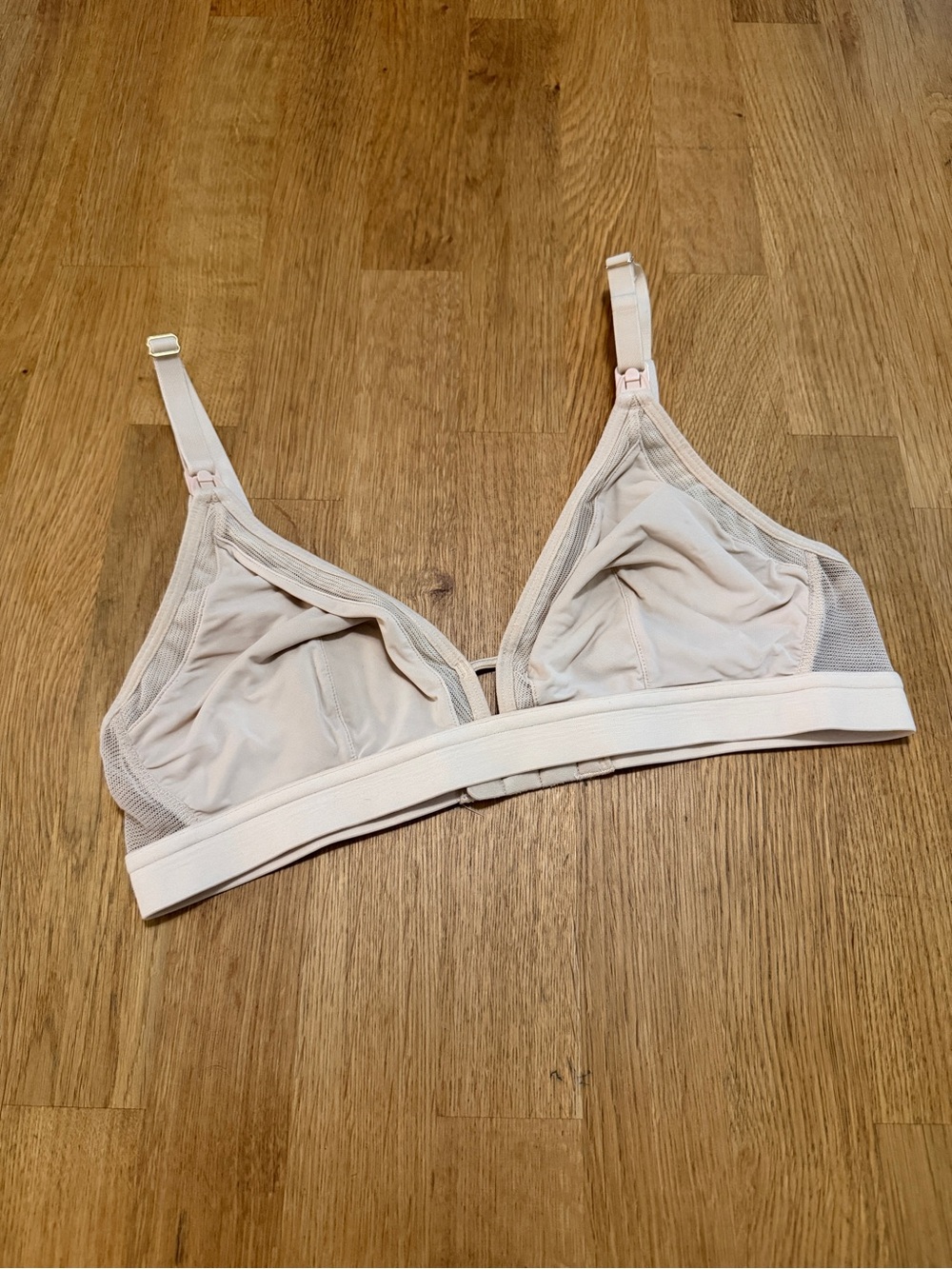 Lively MEDIUM Nude Mesh Trim Wireless Unlined Nursing Bralette Bra